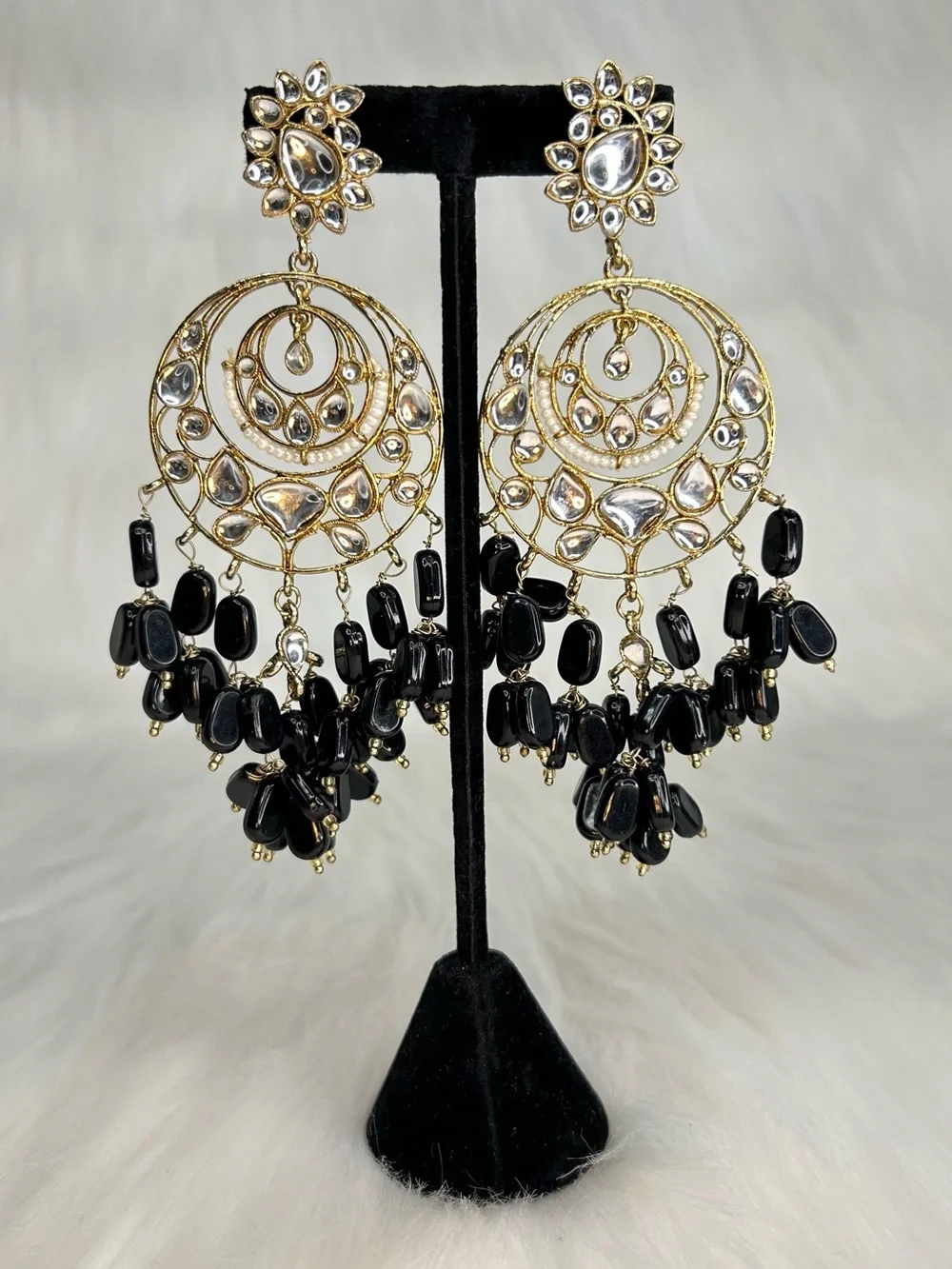 Black Gold Chandelier Lightweight Long Earrings